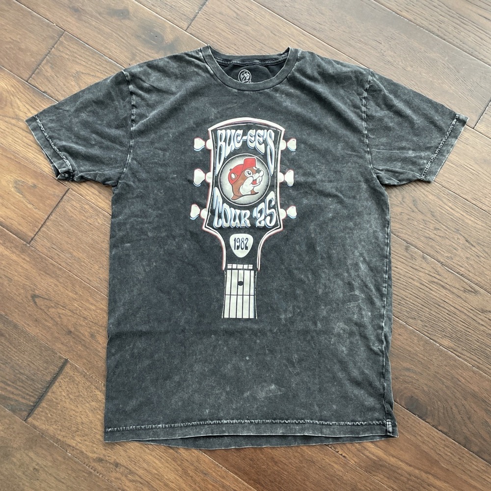 Buc-ee's Tour 2025 Black Gray T Shirt Tee Tie Dye Medium Bucees Cotton Beaver
